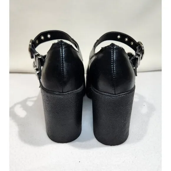 Lamoda Platform Mary Jane Heels Double Strap Ring Buckle Goth Alt Black Size 8 - Picture 4 of 13